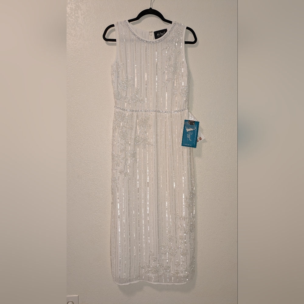 Mac Duggal Ivory Sequin Embellished Midi Dress - Picture 4 of 14